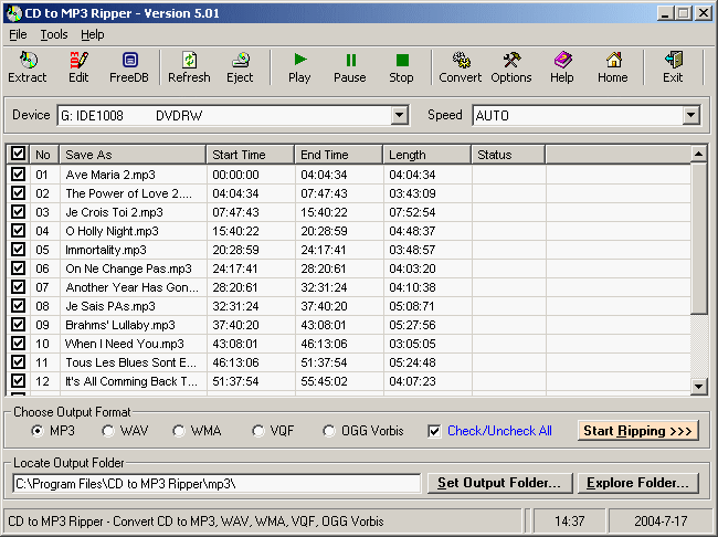 Screenshot of 123 CD to MP3 Ripper 1.60